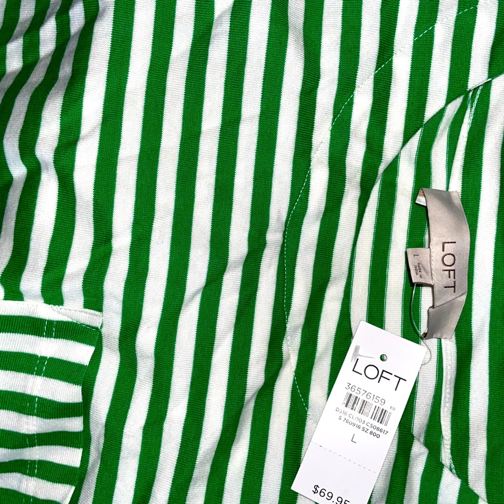 LOFT Vibrant Green and White Striped Tee